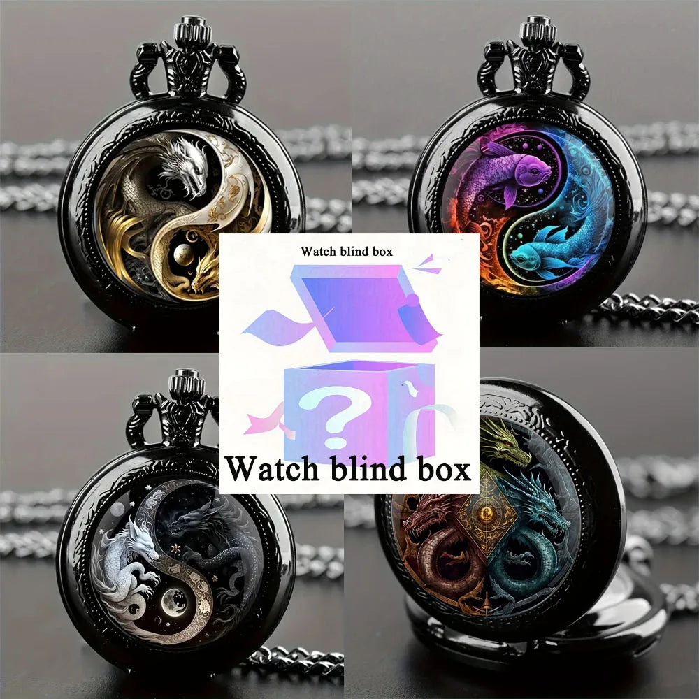 Colorful pattern pocket watch flip decoration necklace, personalized quartz pocket watch blind box for male and female students