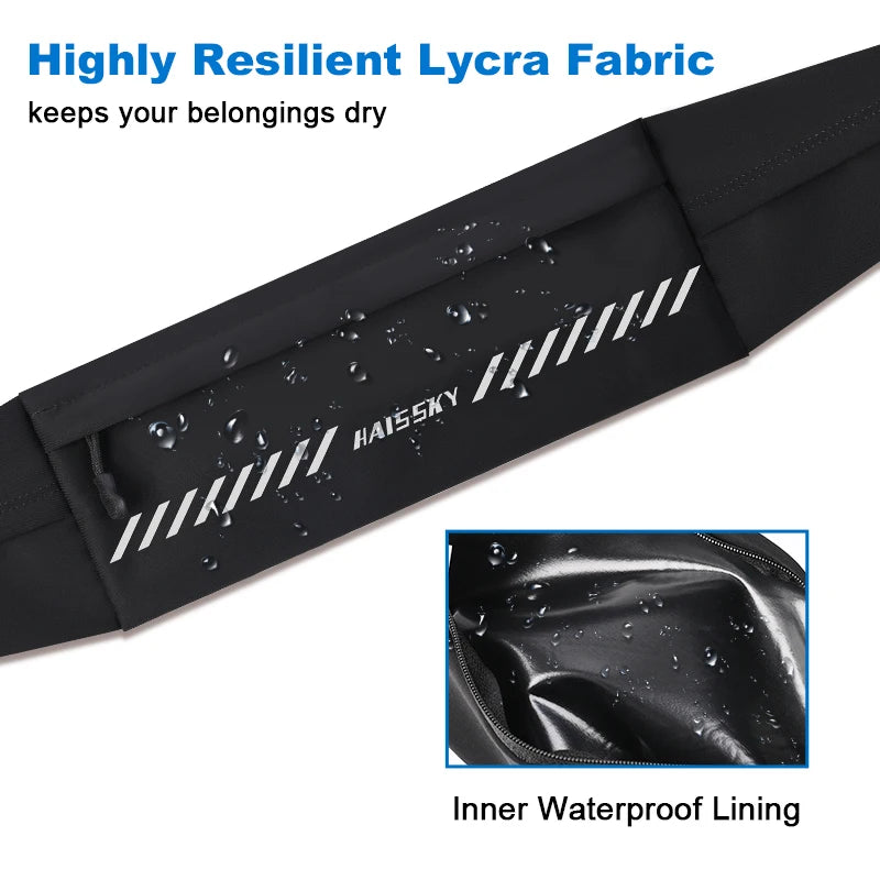 HAISSKY Zipper Waistband Running Bags Men Women Outdoor Sport Reflective Elastic Belt Waist Pack Pouch For iPhone Samsung Xiaomi