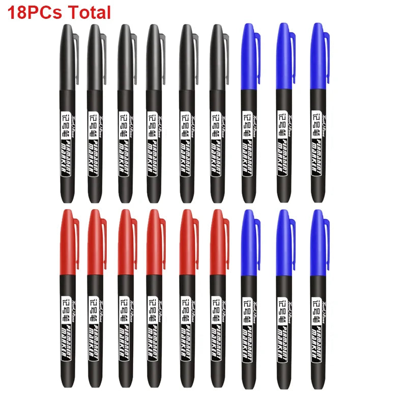 6-20PCs/Set Permanent Marker Pen Fine Point Waterproof Markers Thin Nib Crude Nib Black Blue Red Ink 1.5mm Fine Color Marker Pens