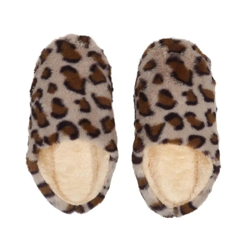 Women Men Leopard Print House Slippers Winter Warm Soft Fur Indoor Bedroom Non-Slip Floor Shoes for Couples Home Slides