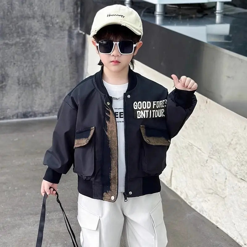 Boys' Baseball Jacket 2025 Spring Autumn Korean Style Trendy Jacket Versatile Streetwear for Kids Fashionable Cozy Outerwear