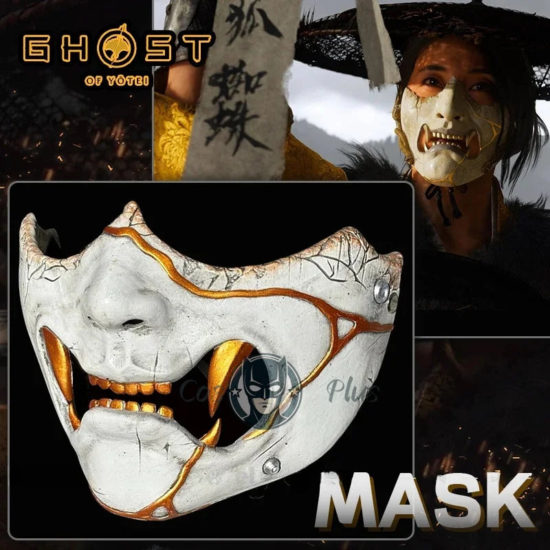 Game Ghost of Yotei Atsu Mask Cosplay Props Half Face Samurai Mask Halloween Party Carnival Decoration For Men Women Accessories