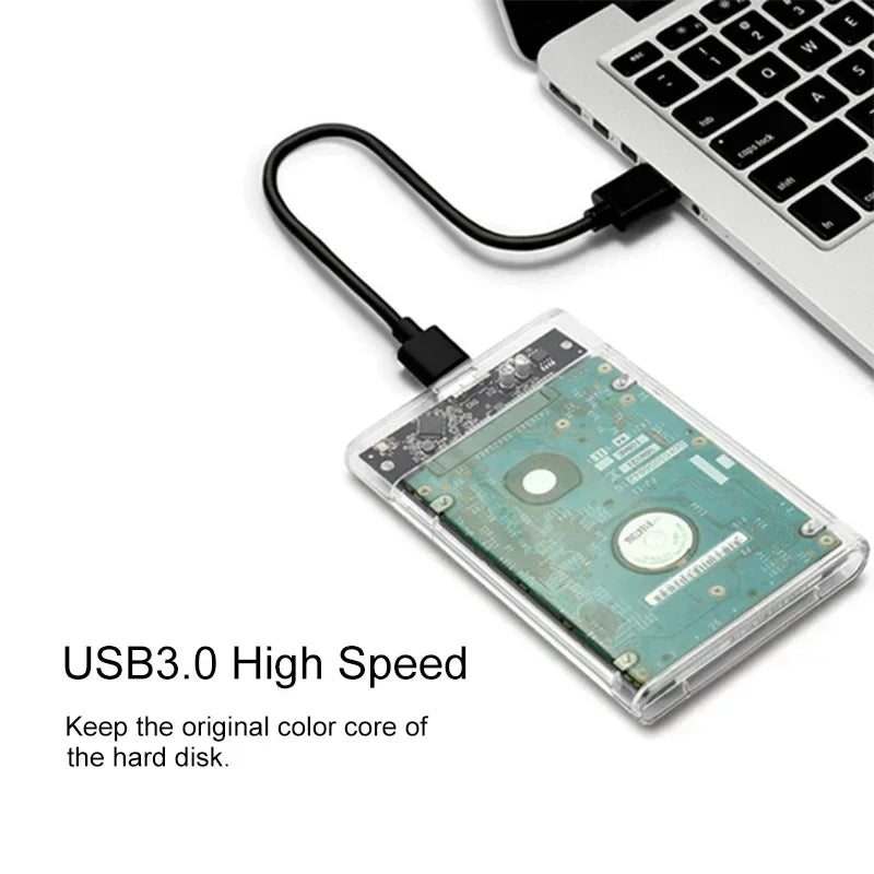 HDD Enclosure 2.5 SATA SSD External Hard Drive Case with 5Gbps USB 3.0 To Type C Transfer Speed Clear Harddisk Boxs Tool-Free