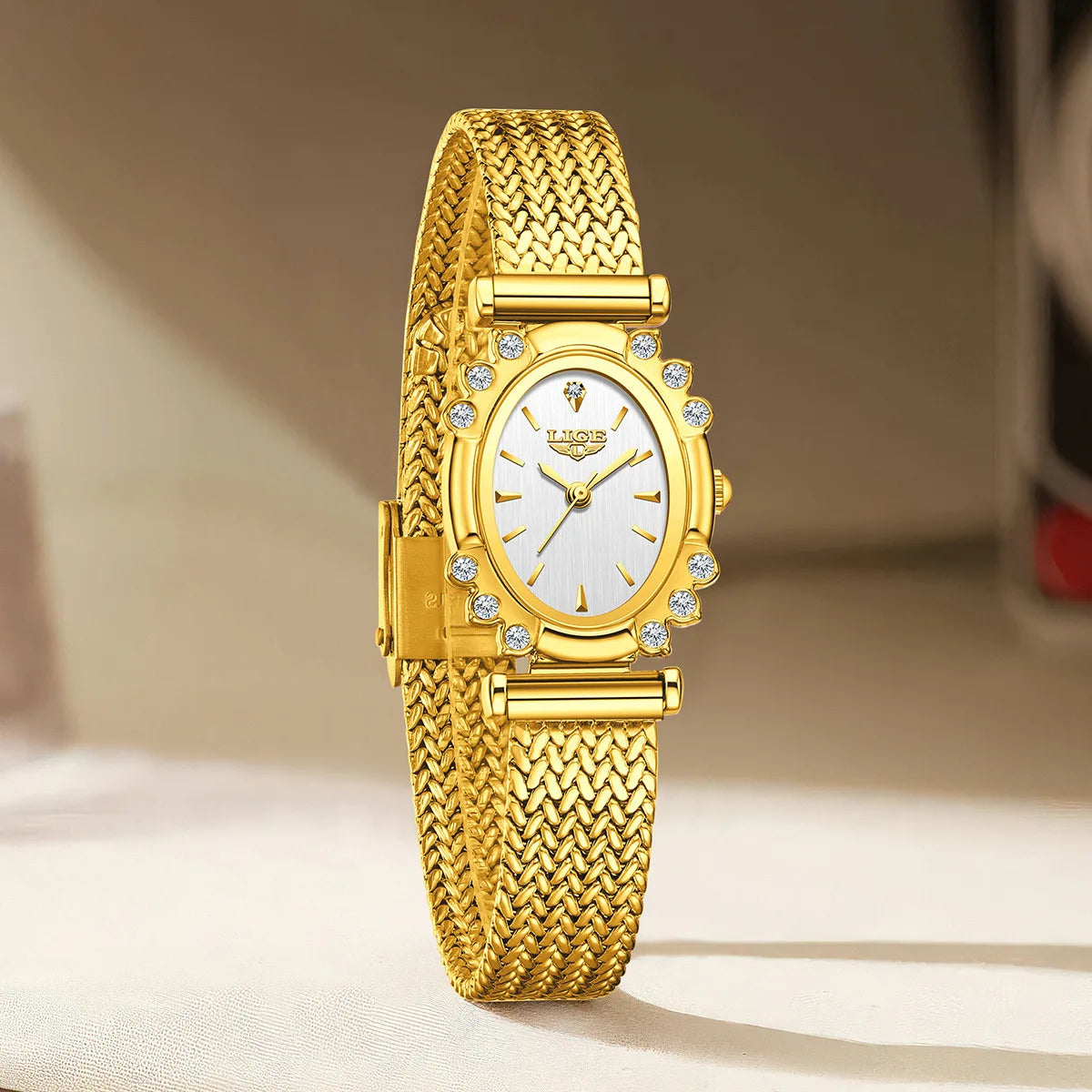 LIGE 2026 Luxury Women Watches Fashion Gold Black Rectangle Woman Quartz Watches Stainless Steel Band Wristwatches Reloj Mujer