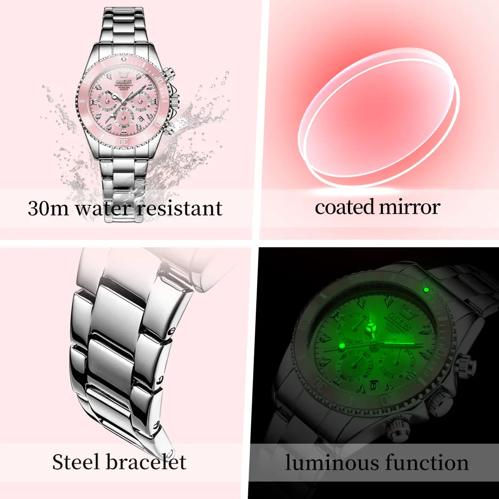 OLEVS Women Watch 5632 Elegant Original Quartz Watches Multifunctional Chronograph Watches For Women Set Bracelet Watch Reloj
