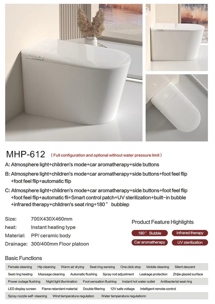 Chaozhou New Design Auto Washing Automatic Water Spray Smart Toilet for Bathroom