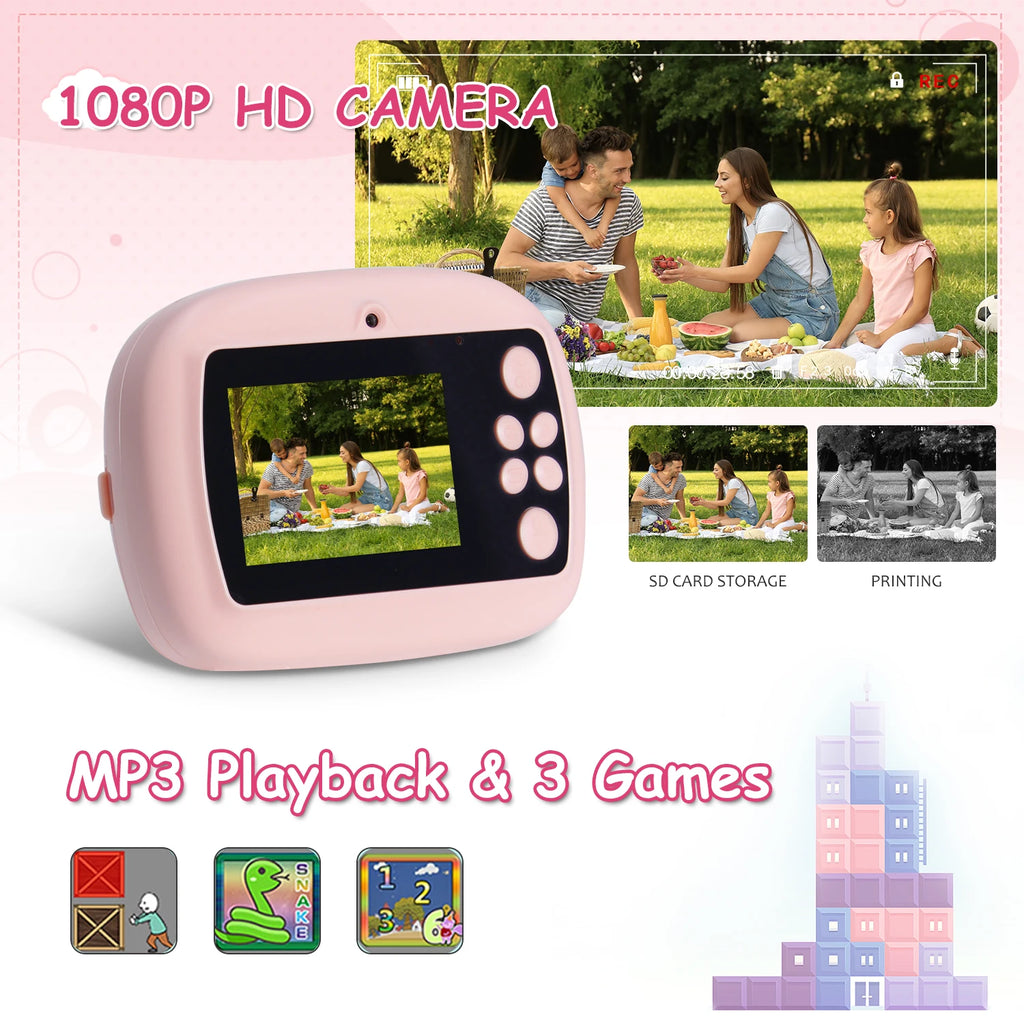 Children's Mini Thermal Print Instant Camera Supports Video Recording, Suitable for Children's Halloween Gifts