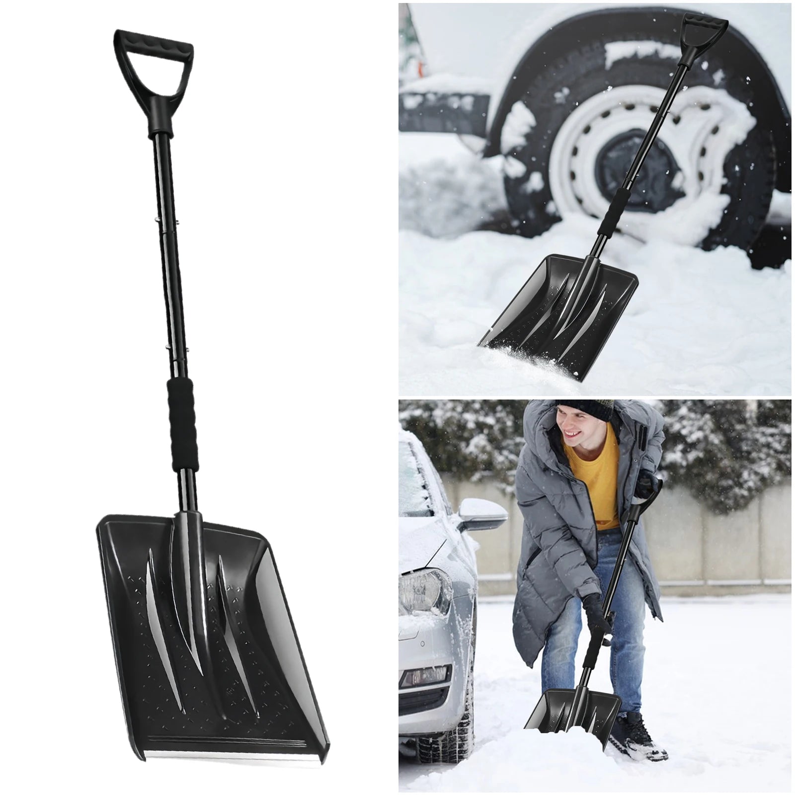 Portable Survival Shovel Large Capacity Telescopic Ice Shovel Detachable Rotating Snow Removal Shovel for Home Garden Camping