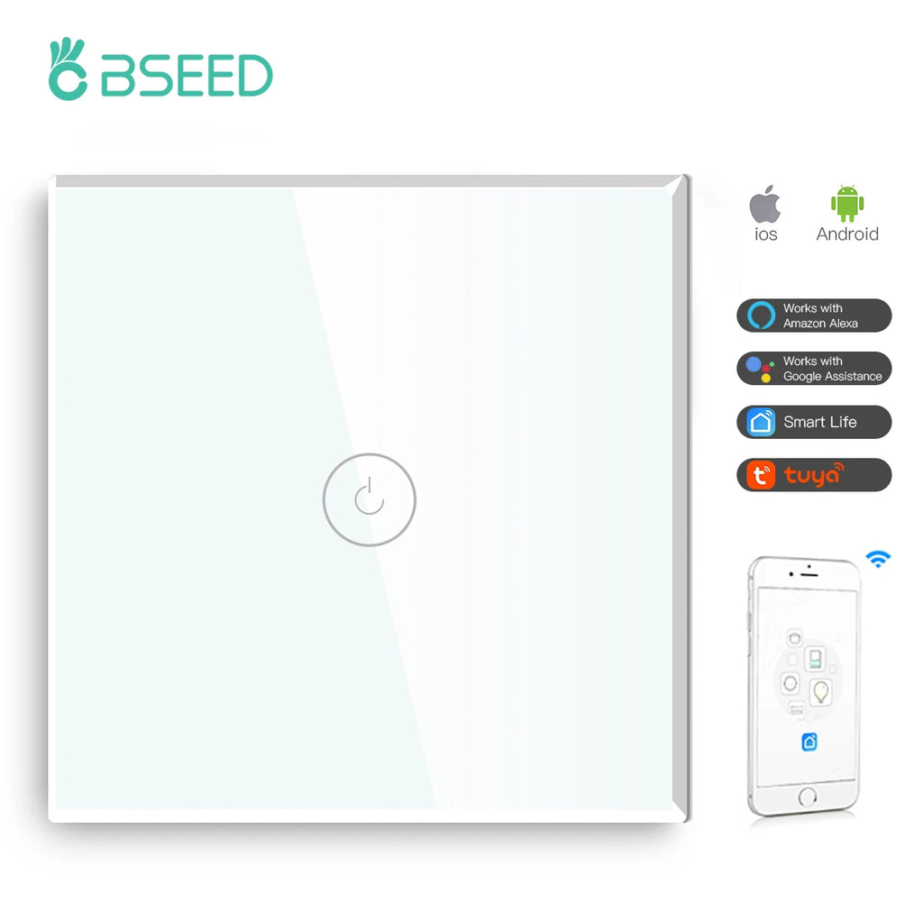 BSEED Wifi Light Touch Switch 1/2/3Gang 1/2/3 Way Smart Switch Wireless Wifi Roller Shutter Switch Support For Tuya Smart Home