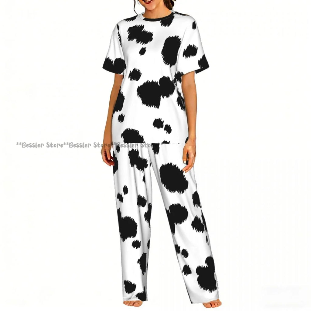 Women's Pajamas Set Dalmatian Pattern Short Sleeve Sleepwear 2 Piece Homewear Loungewear