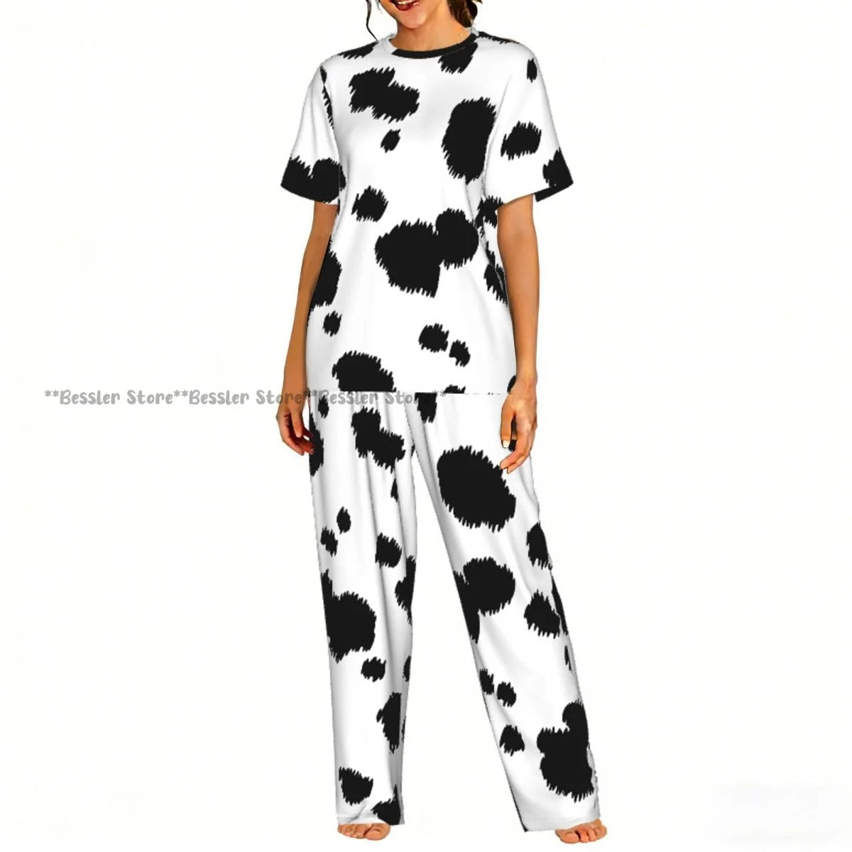 Women's Pajamas Set Dalmatian Pattern Short Sleeve Sleepwear 2 Piece Homewear Loungewear