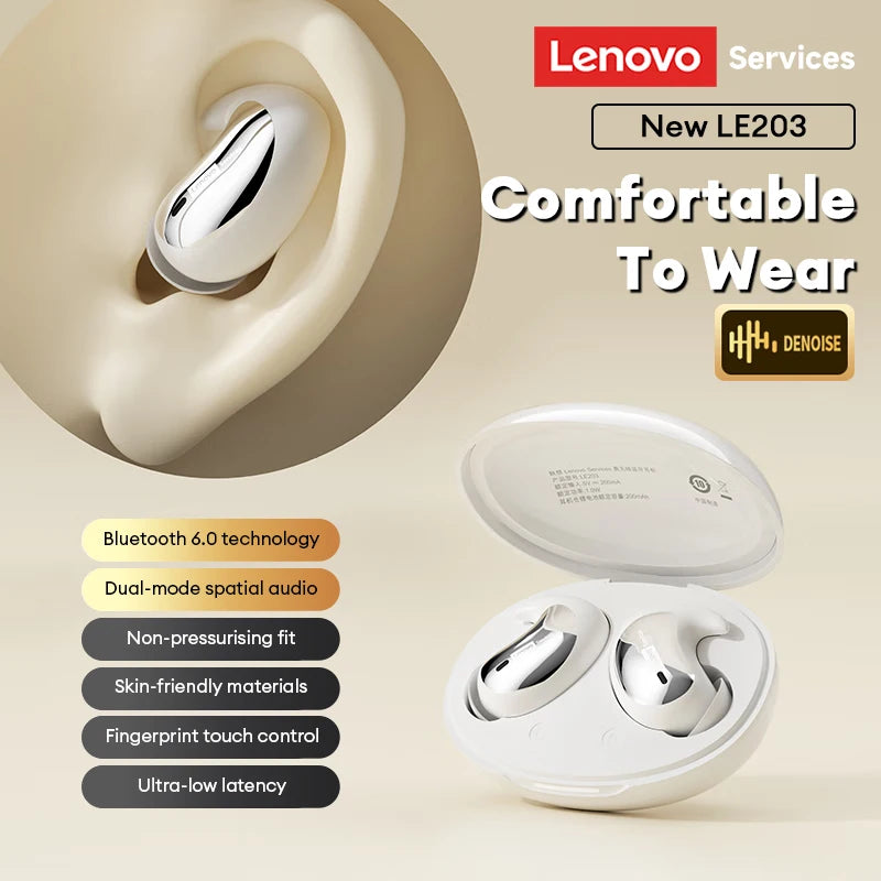 Original Lenovo LE203 TWS Wireless Bluetooth Sleep Earphones Sleep Invisible Earbuds Hidden Tiny Headphone With Mic Comfortable