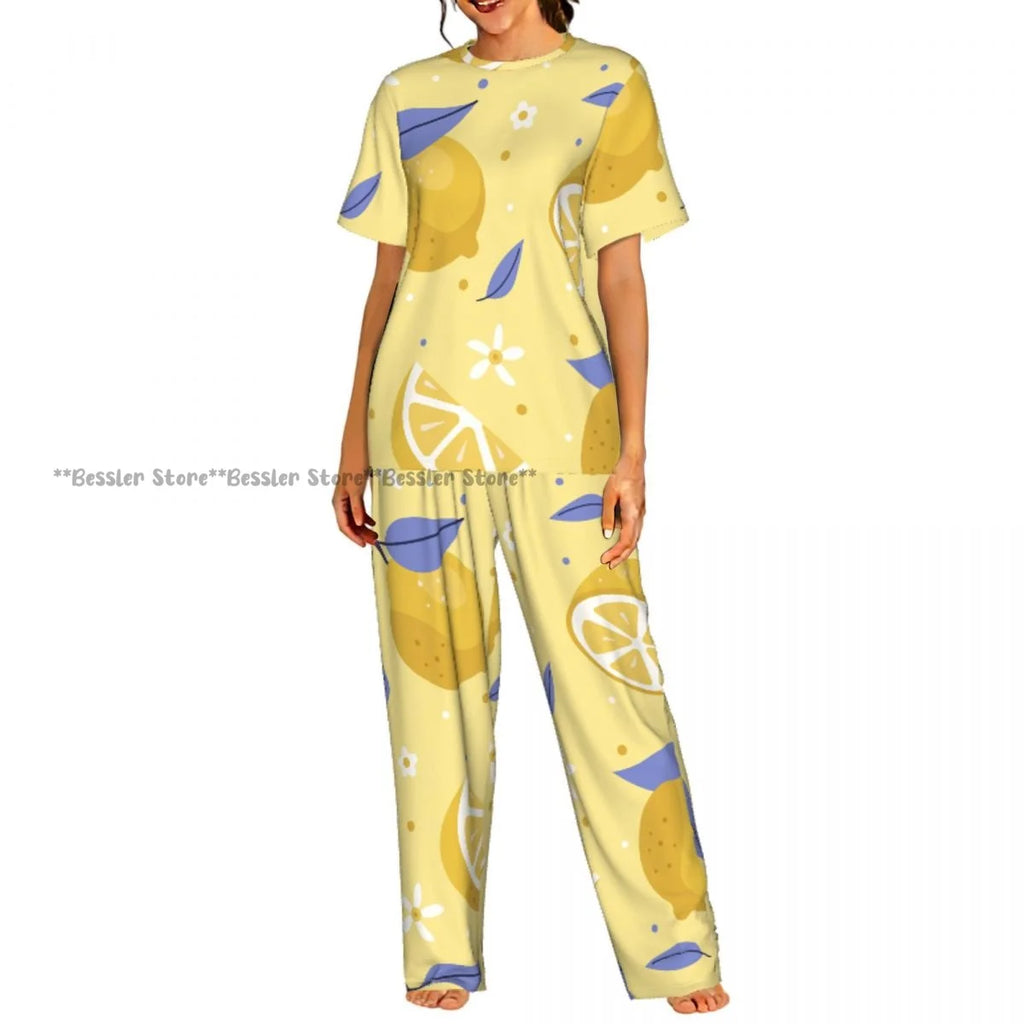 Women's Comfort Pajamas Women's Watercolor Lemons Oranges Short Sleeve Set Sleepwear