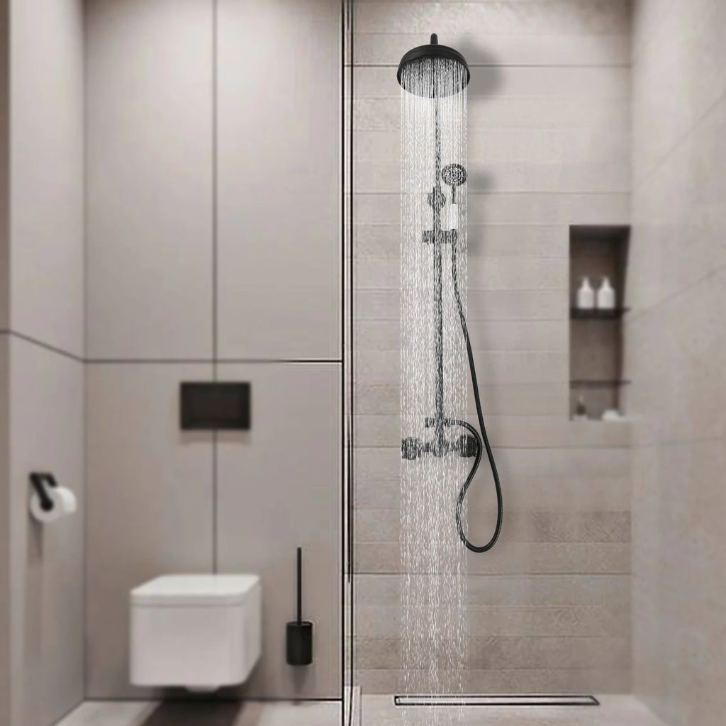 Schwarzes Wandmontiertes Duschset, Messing-Edelstahl-Kupfer-NBR & Polier-Sprühverfahren, Ideal Für Badezimmer Hotels Clubs