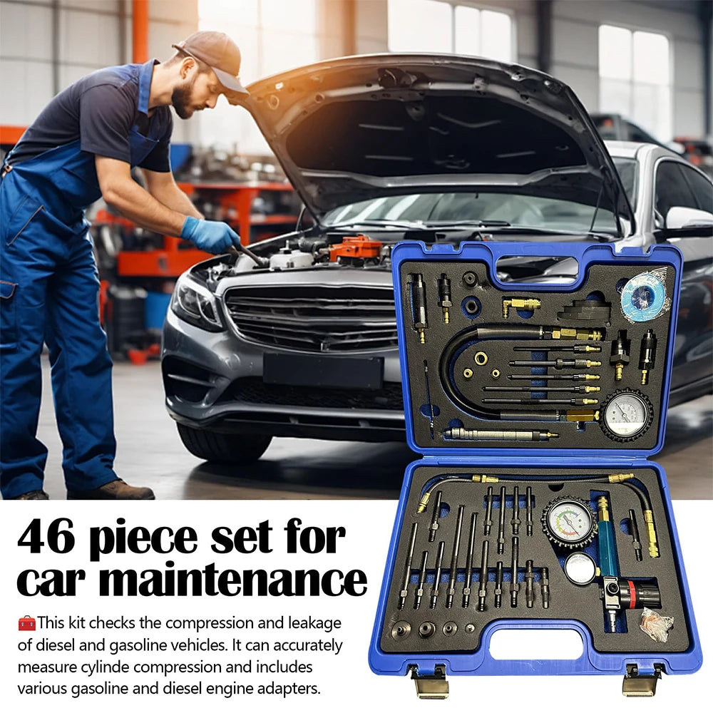 46Pcs Pressure Testing Tool Kit Pneumatic Hydraulic Pressure Gauge Set with Quick Couplers Adapters AC DC Diagnostic Manifold