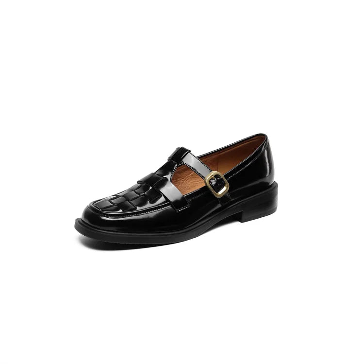 2022 New Spring Women Shoes Genuine Leather Shoes Women Fashion Retro Flats Square Toe Low Heel Women Loafers Brown Shoes