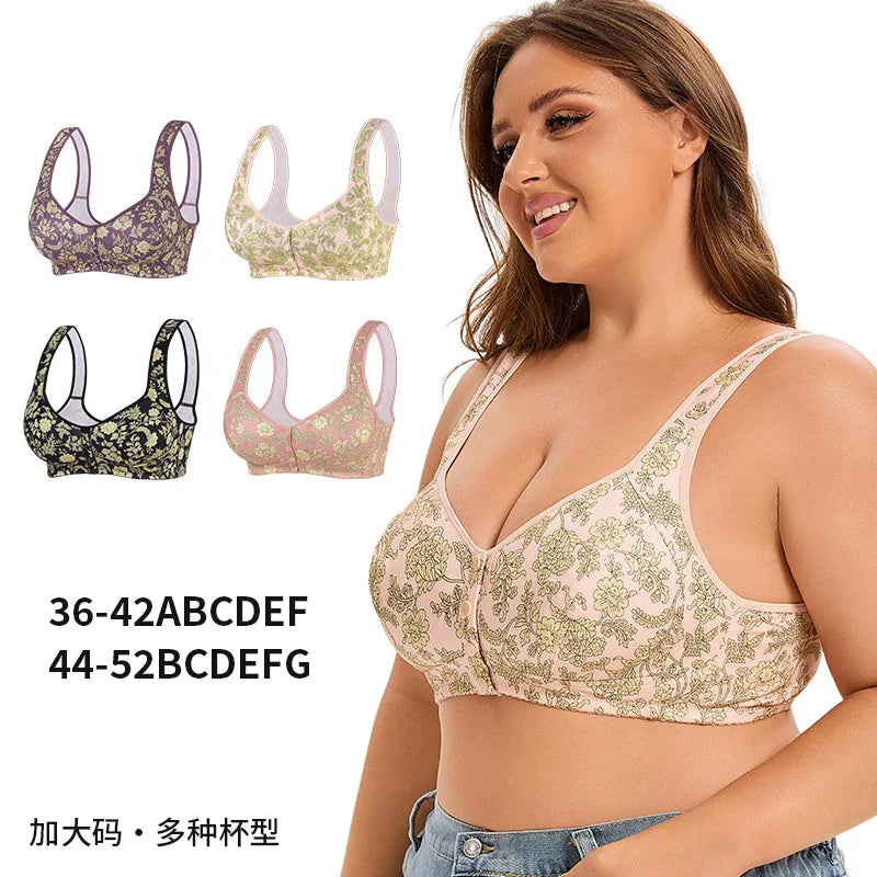Floral Plus Size Bralette 36-52 Band G Cup Front Closure Wireless Bra Vest Style Seamless Comfortable Full Coverage Sexy Print
