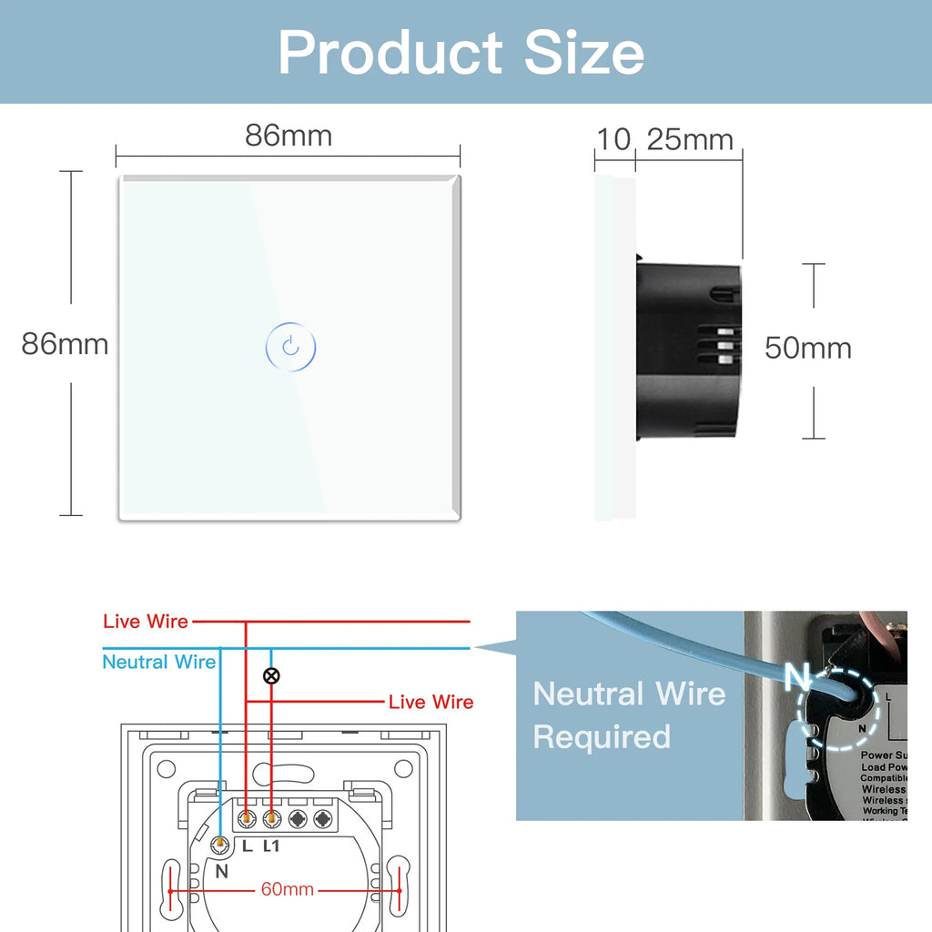 BSEED Wifi Light Touch Switch 1/2/3Gang 1/2/3 Way Smart Switch Wireless Wifi Roller Shutter Switch Support For Tuya Smart Home