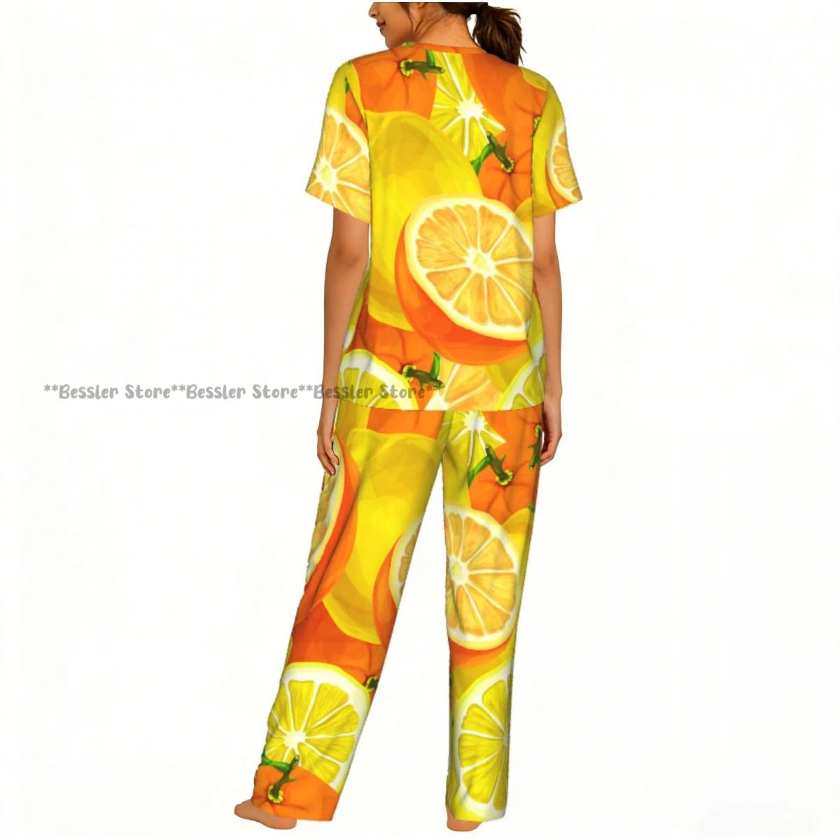 Women's Comfort Pajamas Women's Watercolor Lemons Oranges Short Sleeve Set Sleepwear