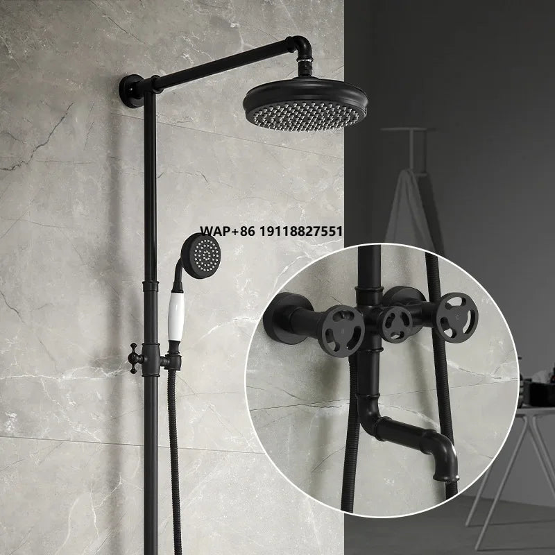 Industrial Style Wall Mounted Hot and Cold Shower System for Hotel Bathroom Set with Brass Mixed Valve Shower Set SF6007
