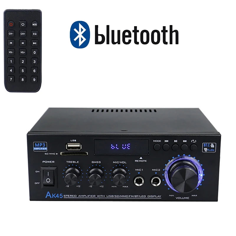 AK45 800W Home Digital Amplifiers Audio Bass Audio Power Bluetooth Amplifier Hifi FM Music Subwoofer Speakers USB SD Mic Input