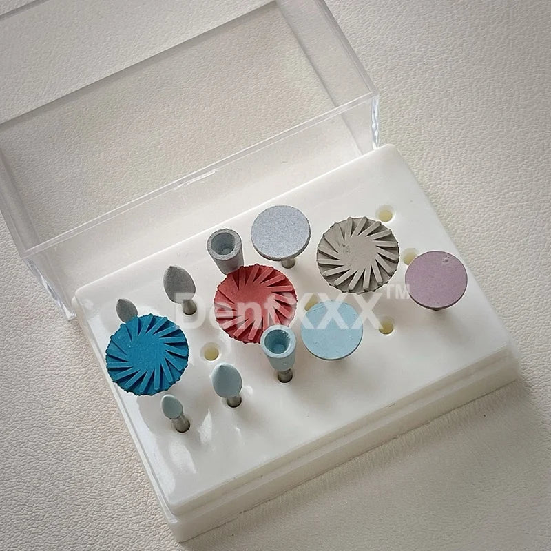 12pcs/box RA Handle Polishing Combo Set, 9 silicone rubber grinding heads＆ 3 cyclone wheels, coarse/fine/mirror polishing