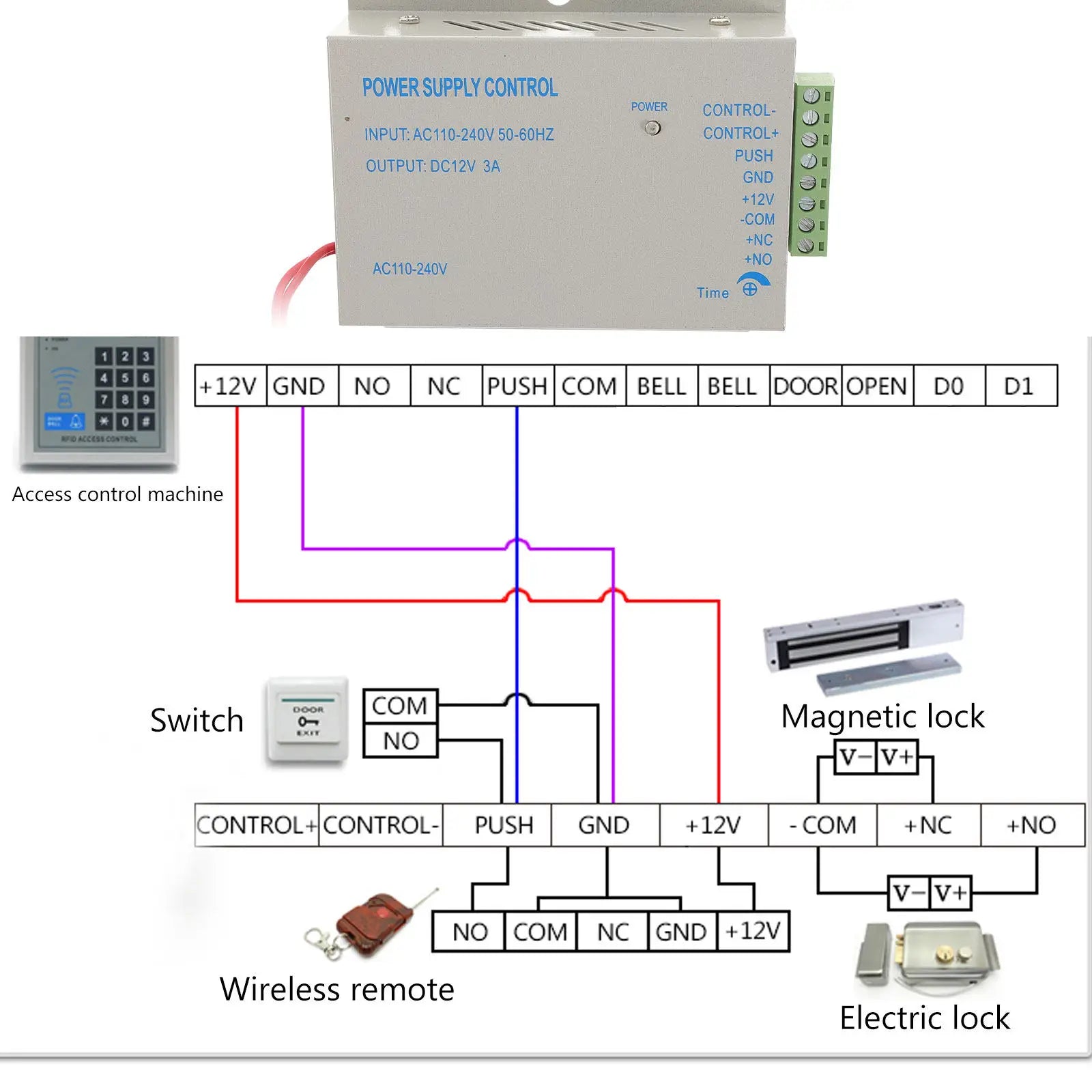 Access Control Power Controller 12V Voltage Electric Lock Supply Door System Overload Protection Short Circuit Auto