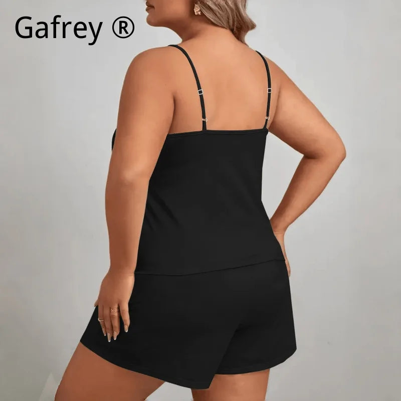 Hot Selling 5XL 3XL Plus Size Letter Print Pajama Set Women Camisole Shorts Two Piece Loose Wearable Outside Lounge Wear Summer
