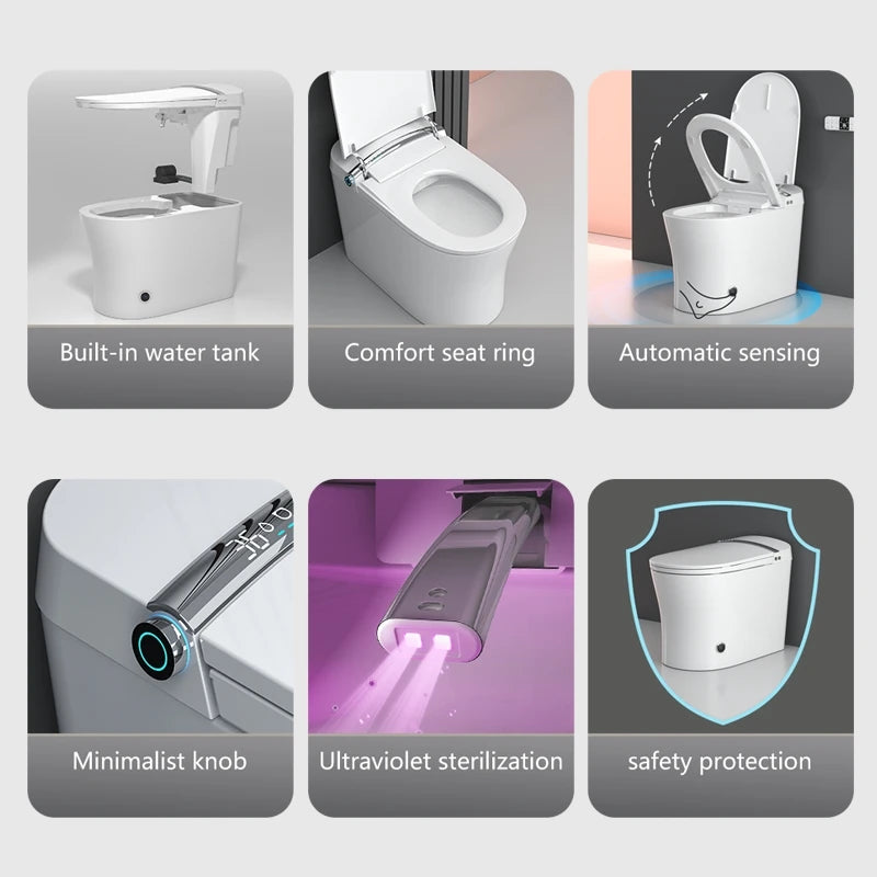 MYN CUPC Floor Mounted Silver Automatic Smart Electric Bathroom Ceramic Auto Flush Intelligent Toilet WC with Digital Display
