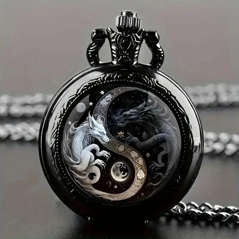 Colorful pattern pocket watch flip decoration necklace, personalized quartz pocket watch blind box for male and female students