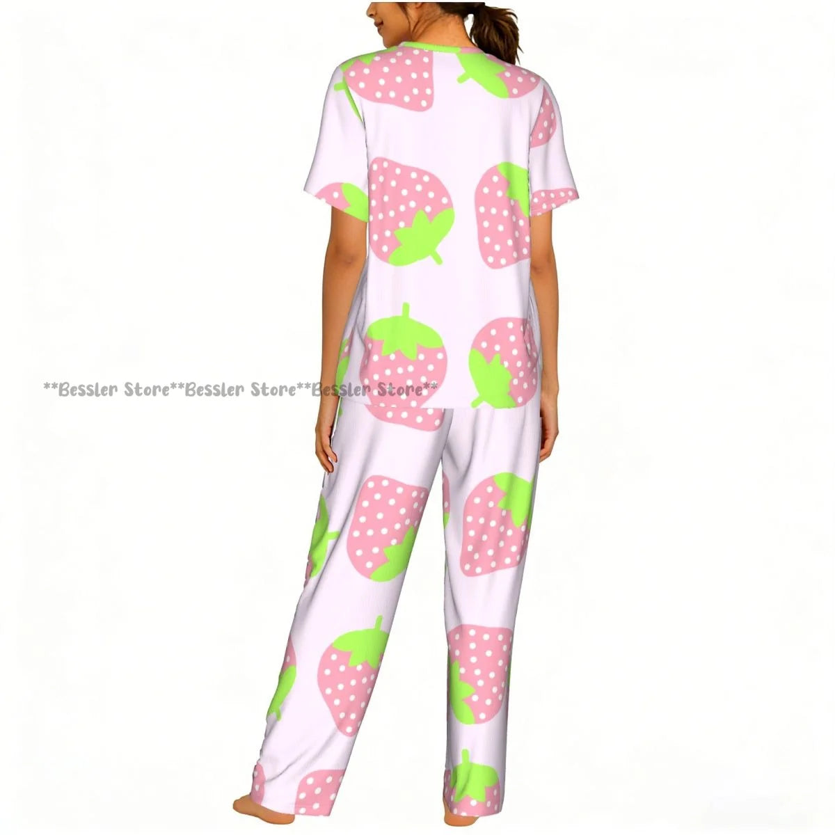 Women's Comfort Pajamas Women's Cute Pink Strawberries Short Sleeve Set Sleepwear