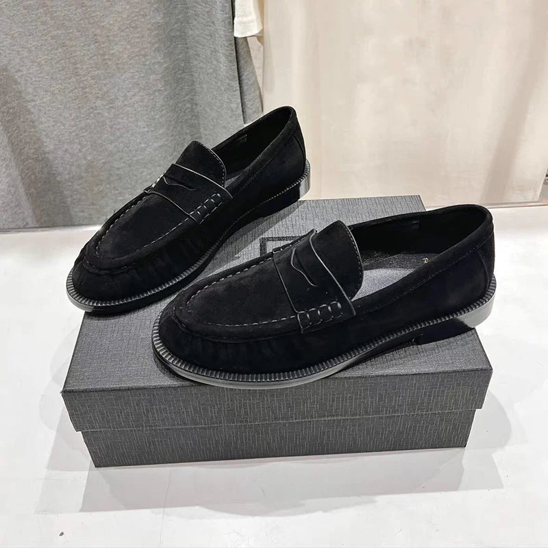 New Women's Loafers, Round Toe, Top Quality Genuine Leather, Low Heel, Shallow, Comfortable Daily Commute Walking Shoes, Office Casual Shoes