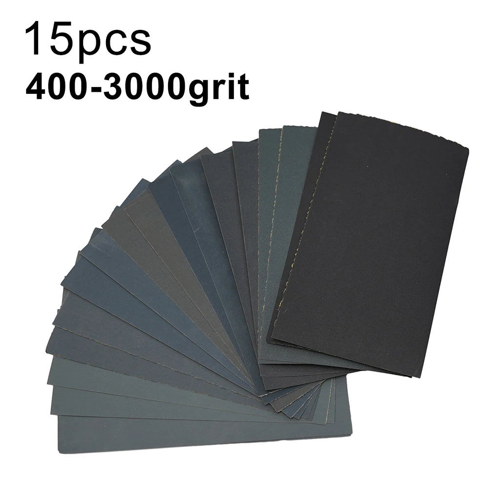 15Pcs Sanding Paper Wet&Dry Sandpaper Set 400-3000 Grit Grit Sand Paper Abrasive Tools For Sanding Wood Furniture Finishing
