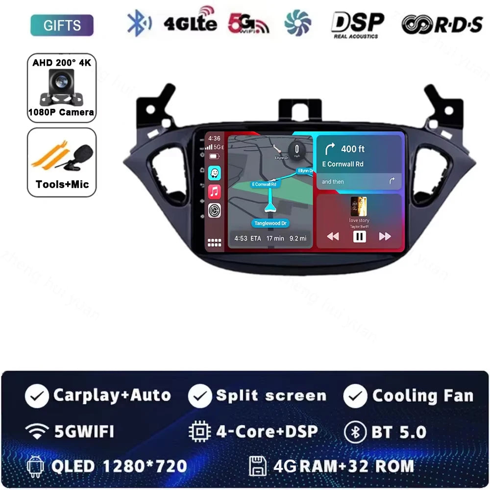 Android 15 for Opel Corsa E 2014 - 2019 Car Radio Audio Multimedia GPS Navigation Stereo System Carplay Auto WIFI 4G DSP