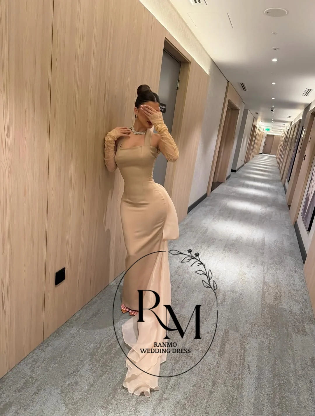 Ranmo Elegant Vintage Sweet Champagne Crystal Mermaid Bow Backless New Customize Formal Occasion Prom Dress Evening Party Gowns