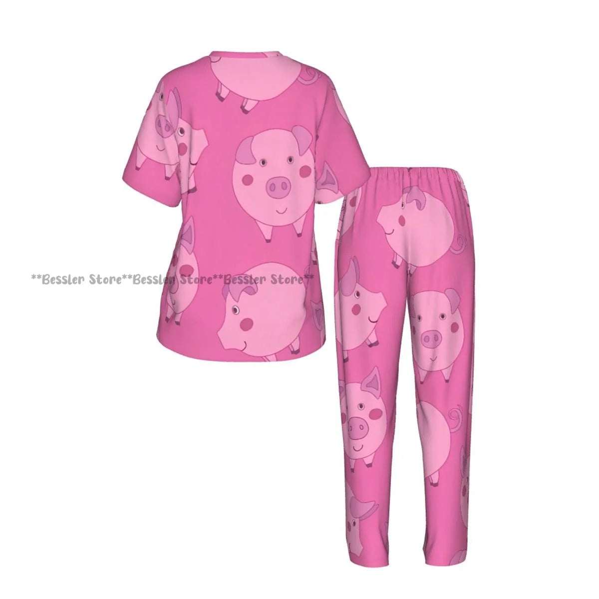Cute Cartoon Pigs Pajamas Set Short-sleeved Women Home Clothing