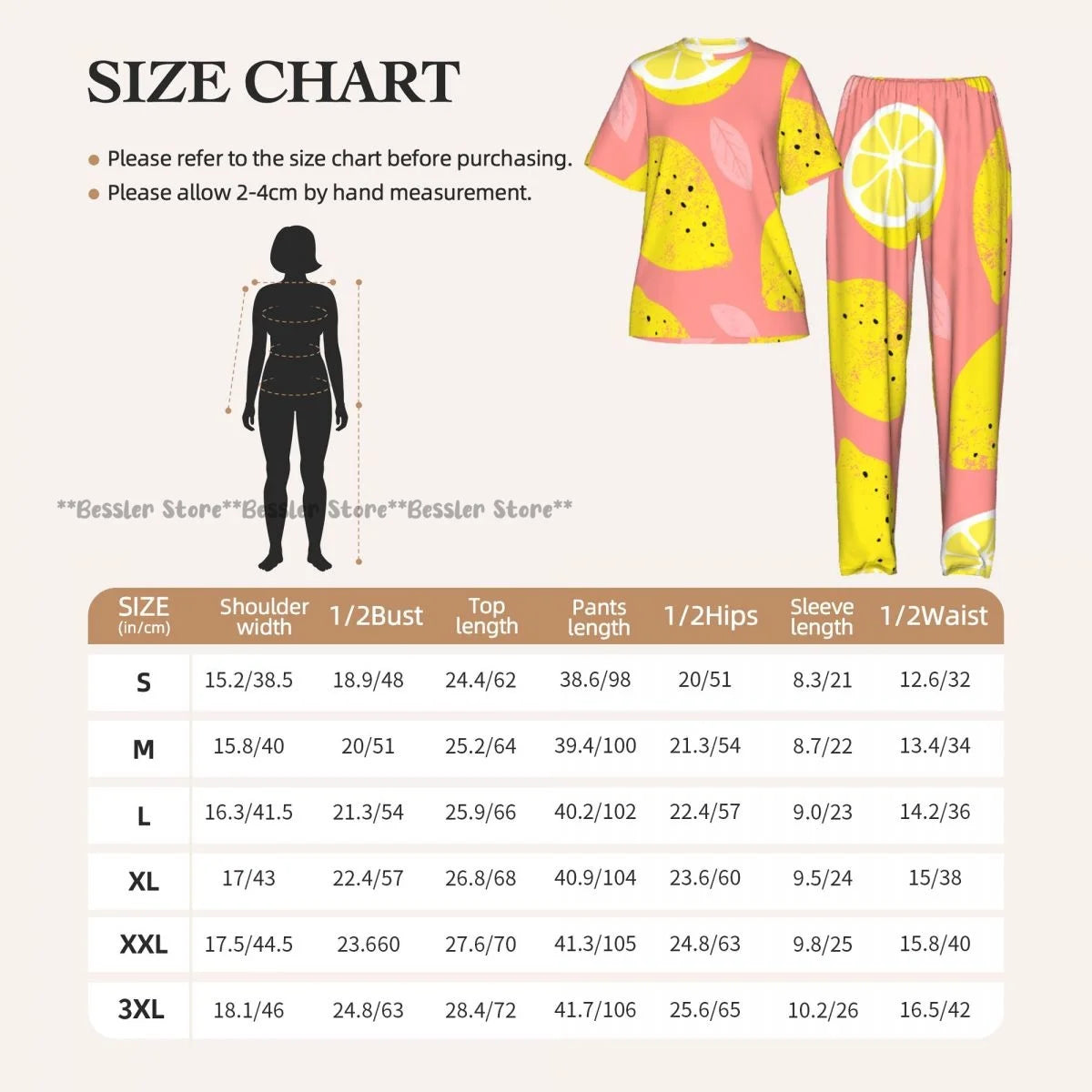Women's Comfort Pajamas Women's Summer Lemon Short Sleeve Set Sleepwear