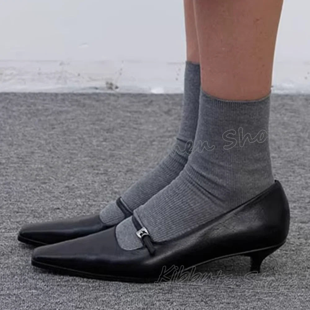 Mary Jane Pumps Belt Buckle Leather Square Toe Kitten Heels Solid Color Women Shoes Fashion Comfortable Sexy Elegant Novelty New