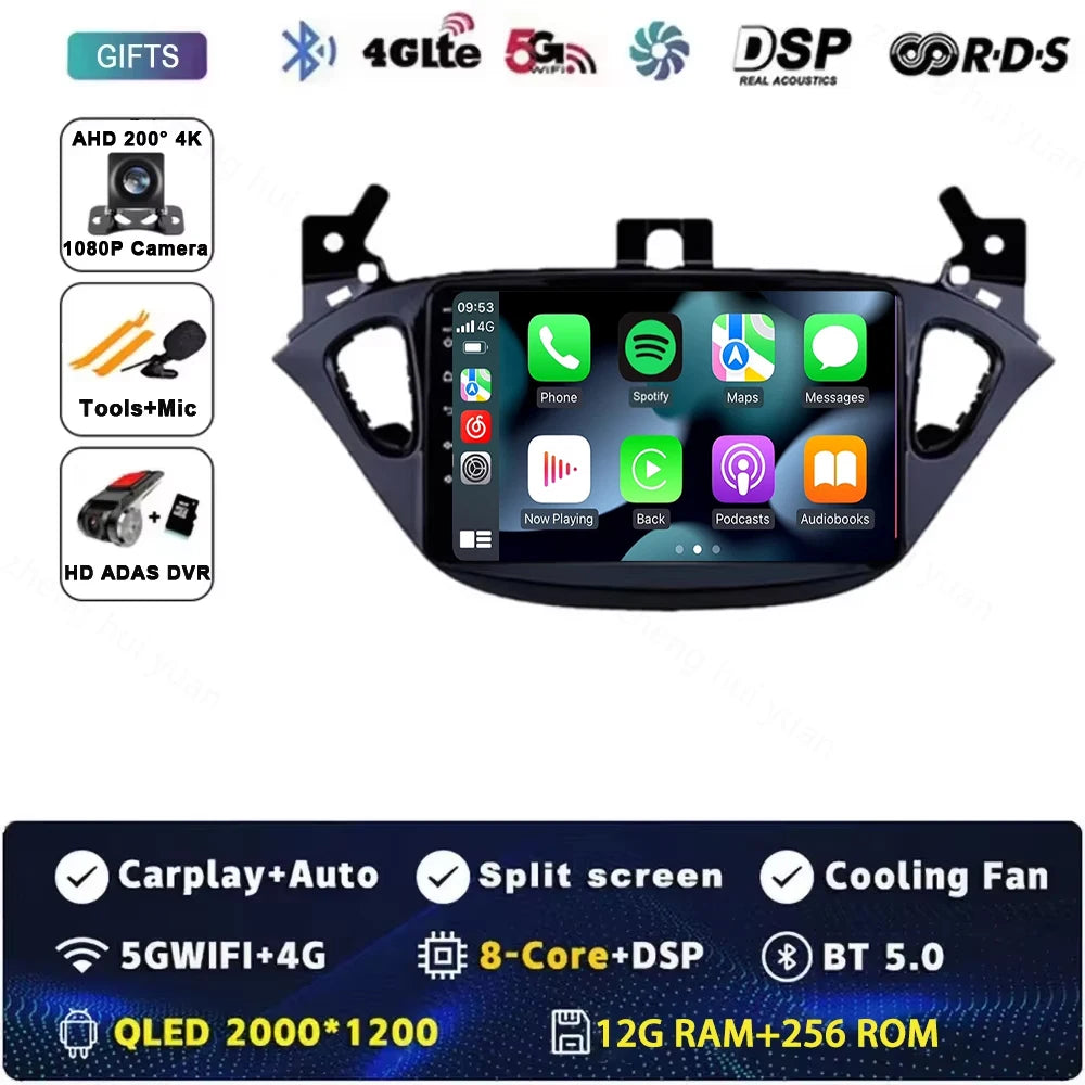 Android 15 for Opel Corsa E 2014 - 2019 Car Radio Audio Multimedia GPS Navigation Stereo System Carplay Auto WIFI 4G DSP