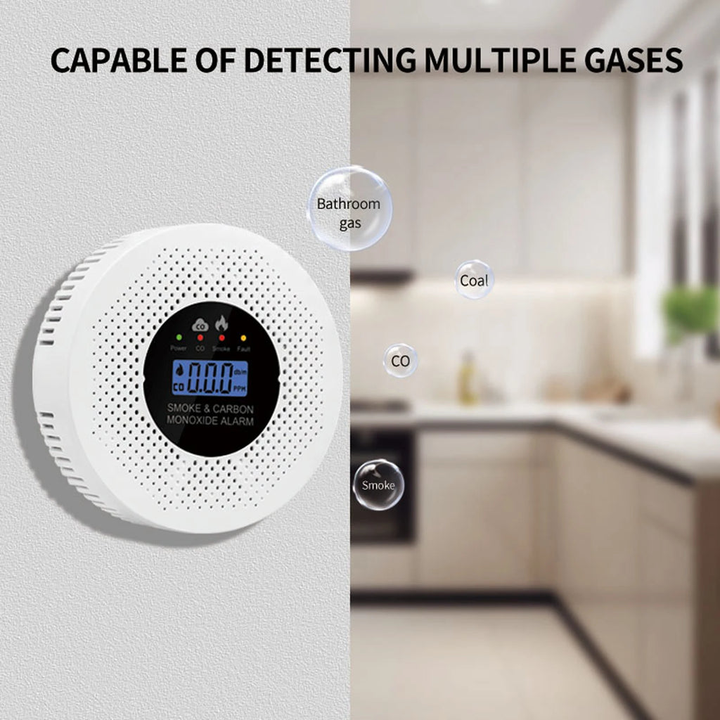 Smoke and Carbon Monoxide Detector with LCD Display Smoke and CO Alarm Powered by Battery for Home Hallways Bedroom