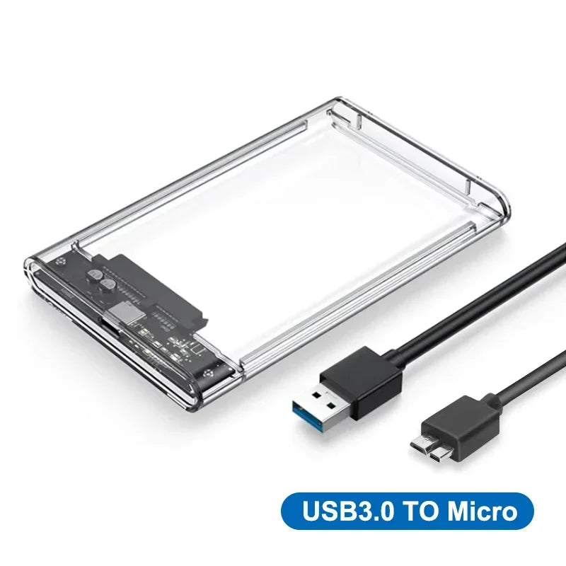 HDD Enclosure 2.5 SATA SSD External Hard Drive Case with 5Gbps USB 3.0 To Type C Transfer Speed Clear Harddisk Box Tool-Free