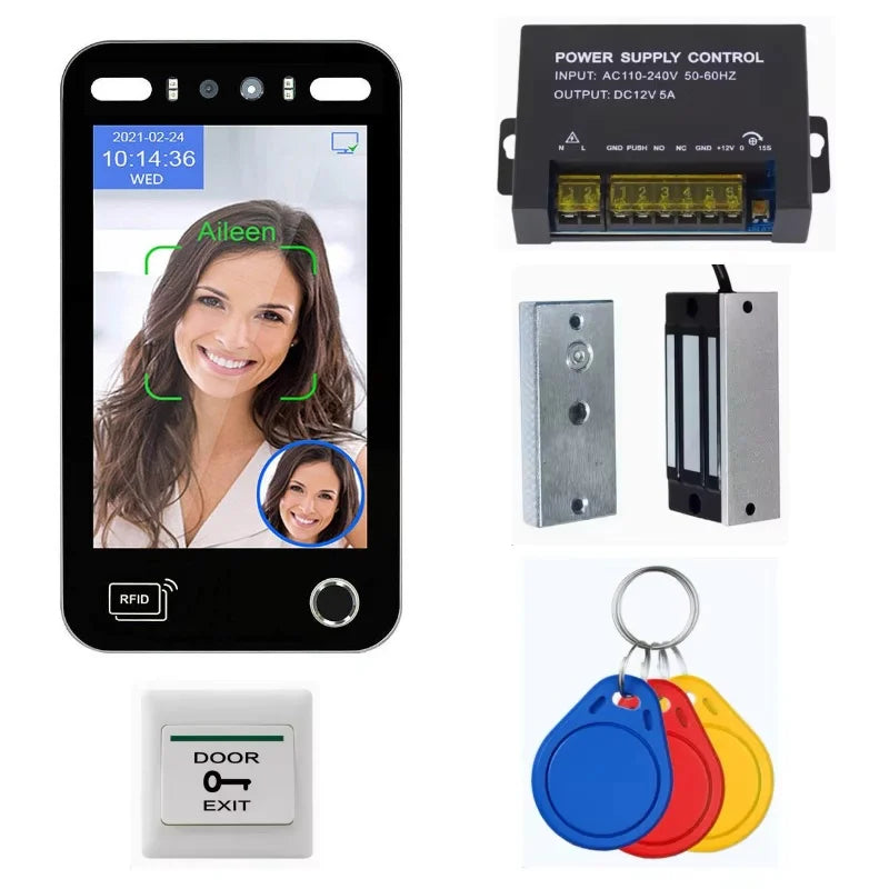 Hebrew 8 Inch Dynamic Face Recognition Biometric Fingerprint Machine  Face Recognition WiFi Cloud Supporte Access Control System