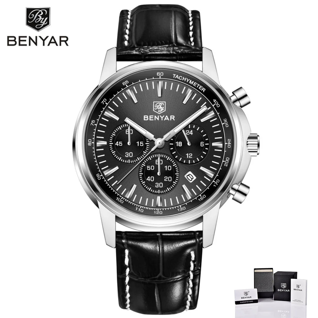 BENYAR New 46MM Men's Top Brand Business Quartz Chronograph Watch Waterproof Sports Men's Quartz Watch Gift Box Packaging
