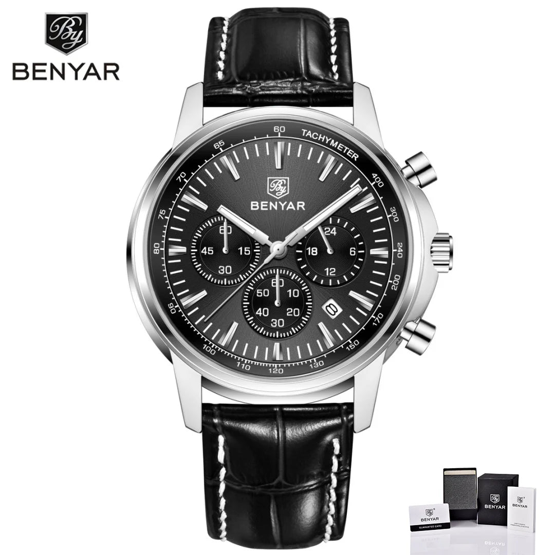 BENYAR New 46MM Men's Top Brand Business Quartz Chronograph Watch Waterproof Sports Men's Quartz Watch Gift Box Packaging