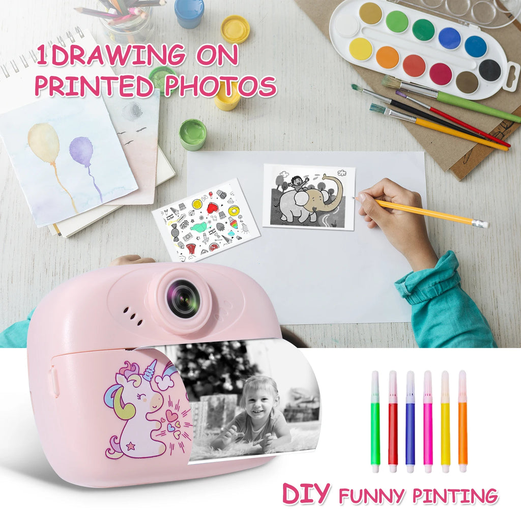 Children's Mini Thermal Print Instant Camera Supports Video Recording, Suitable for Children's Halloween Gifts