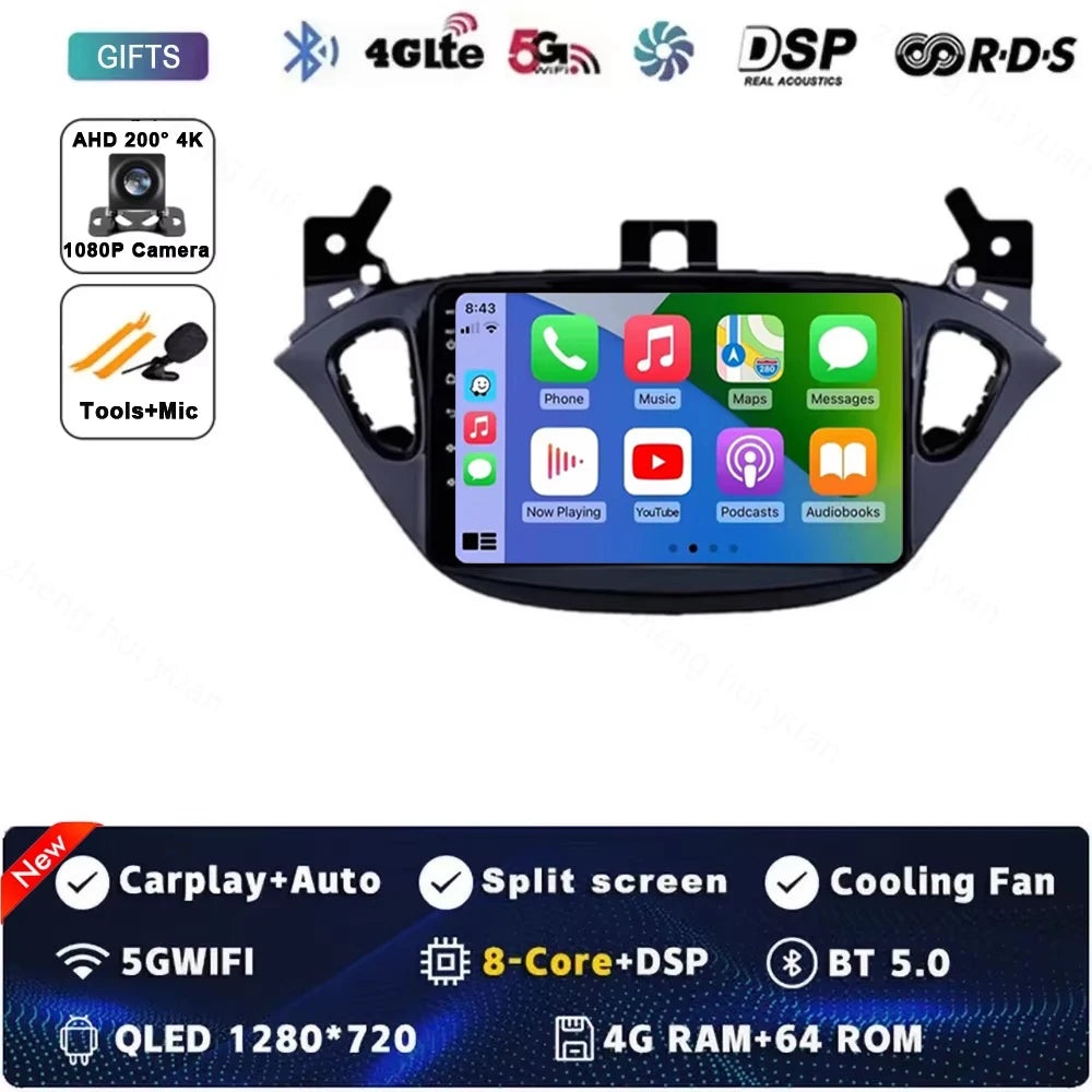 Android 15 for Opel Corsa E 2014 - 2019 Car Radio Audio Multimedia GPS Navigation Stereo System Carplay Auto WIFI 4G DSP