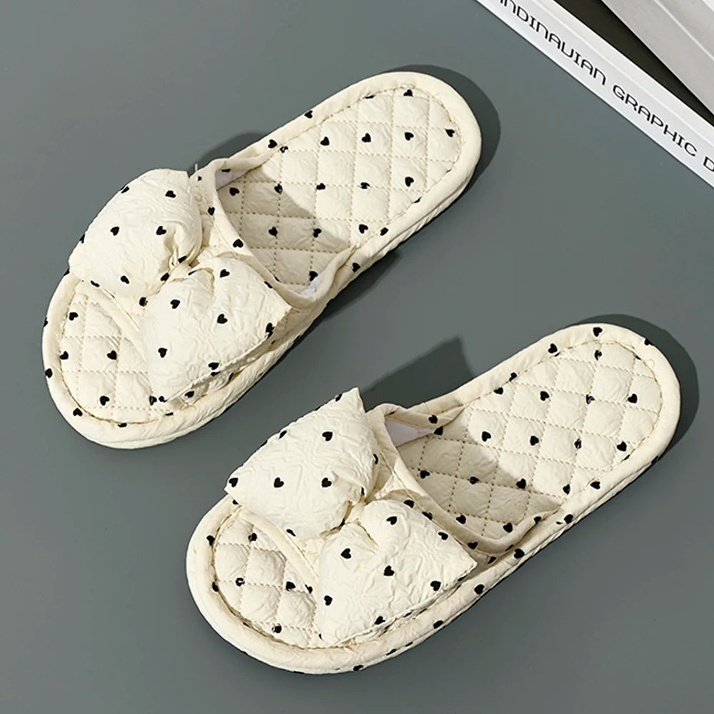 Fashion Women Slippers Soft Bottom Cotton Floral Floor Shoes Indoor Slippers Antislip Home Shoes Cute Bow Bedroom Slippers