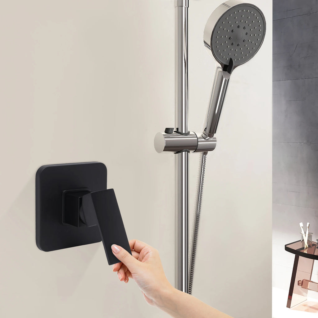Black Shower Handle Valve Core Kit, Single Function Embedded Concealed Mixing Valve with Ceramic Core for Bathroom and Kitchen