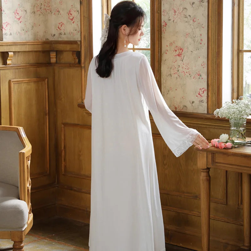 Long Sleeve Nightgown Cotton Spring Square Collar Chinese Style Temperament Sleepwear Breathable and Soft Home Wear Autumn