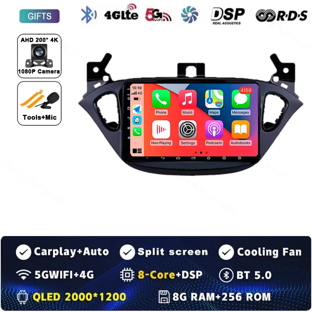 Android 15 for Opel Corsa E 2014 - 2019 Car Radio Audio Multimedia GPS Navigation Stereo System Carplay Auto WIFI 4G DSP